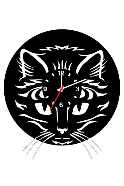 Eom Decorative Wall Clock "Tribal Cat" - Black, 35 cm, Premium MDF, Silent Me...