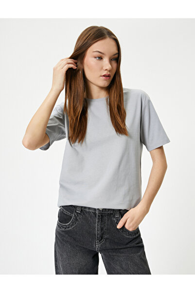 Koton Tricou de bază cu mânecă scurtă, cu decolteu, bumbac