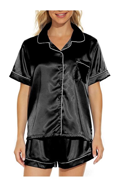 Myfav Γυναικείες Σατέν Πιτζάμες 2 Τεμαχίων, Κομψό Σετ με Κοντά Μανίκια, Απόλυ...