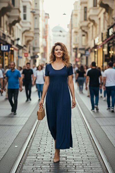 Mossta Κοντομάνικο φόρεμα βισκόζης με στρογγυλή λαιμόκοψη, σκισίματα και τσέπ...