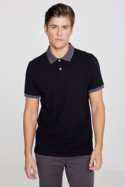 AC&Co / Altınyıldız Classics Κοντομάνικο polo - Μαύρο - Στενή εφαρμογή