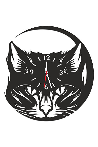 Eom Modern Decorative Wall Clock - Cat Design, Black MDF, 35 cm