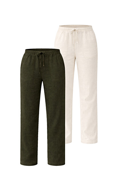 Kozik Γυναικείο παντελόνι 2 τεμαχίων από λινό, χαλαρής εφαρμογής, από ελαφρύ ...