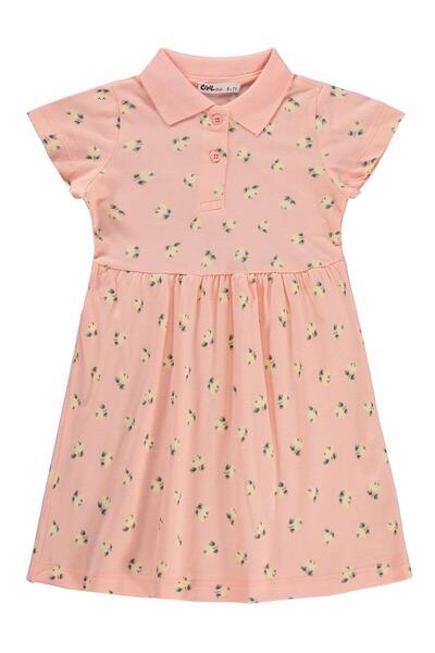 Civil Girls Φόρεμα με σχέδιο φύλλων και λουλουδιών για 6-9 ετών - Πούδρα