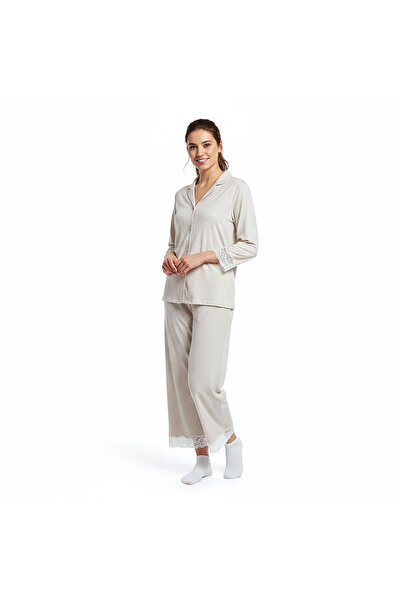 ebebek Baby Mom baby mom Anne Pijama Takımı Düğmeli V Yaka Long Sleeve Patiksiz