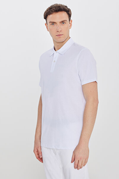 AC&Co / Altınyıldız Classics Ανδρικό λευκό μπλουζάκι με λαιμόκοψη πόλο, 100% ...