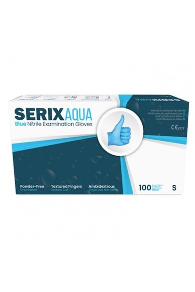 SERIX Σετ 100 γαντιών εξέτασης νιτριλίου, μπλε, χωρίς πούδρα, Aqua