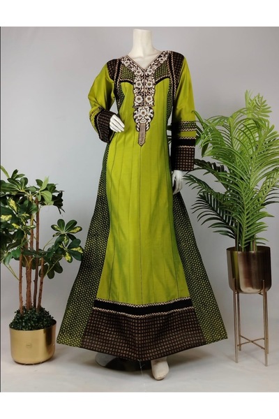 ASIAN Jalabiya Dress Elegant Women's Jalabiya with Luxurious Design Made of Cotton with Taffeta and Velvet Detailing