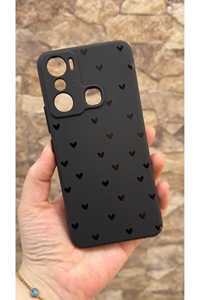 Vip Case İNFİNİX HOT 20İ Uyumlu Mini Siyah Kalp Desenli Silikon Darbe Emici K...
