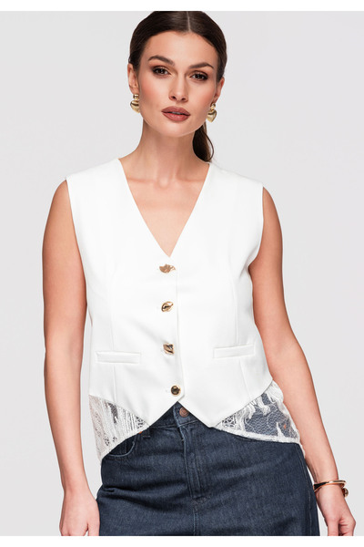 OMBRE Γυναικείο Γιλέκο Ασύμμετρο Κουστούμι OW-VE-E0002 Λευκό