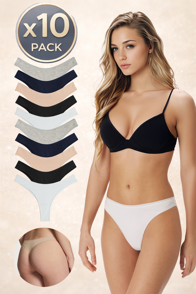 Yohannes Club Γυναικεία, βαμβακερά βασικά στρινγκ εσώρουχα, συσκευασία 10 τεμ...