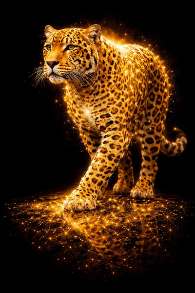 Lona Sanat Slika zlatnog leoparda - crna pozadina, luksuzno platno - moderna ...
