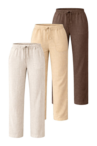 Kozik Γυναικεία λινά παντελόνια 3 τεμαχίων σε πακέτο, από ελαφρύ ύφασμα, για ...