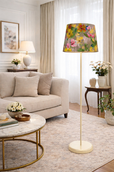 Natiorj Renkli Çiçek Abajur Şapkalı Düz Mantar Lambader Salon Yatak Odası Şık...