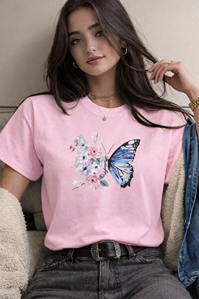 By Layina ΓΥΝΑΙΚΕΙΟ T-SHIRT OVERSIZE ΜΕ ΣΤΑΜΠΑ ΠΕΤΑΛΟΥΔΑΣ ΚΑΙ ΛΟΥΛΟΥΔΙΩΝ