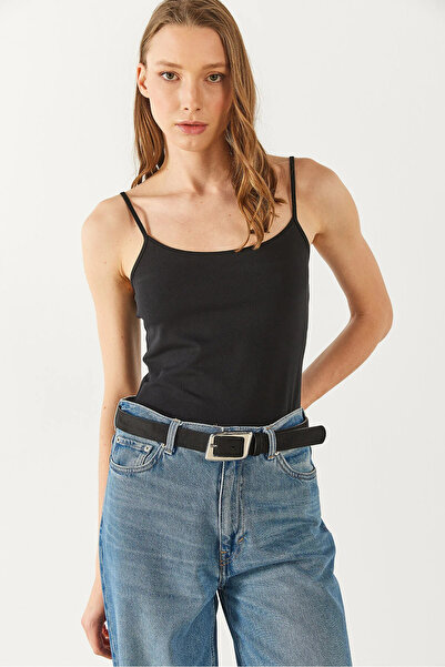 VENA Women's Slim Fit String Strap Tank Top - Black