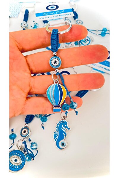 Cassime Μπρελόκ με μπλε μπαλόνι με σχέδιο και επίχρυσο σχέδιο για το κακό μάτι