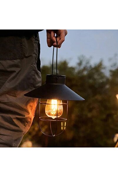 SD WORKS Güneş Enerjili Siyah Metal Asma Led Fener Bahçe Balkon Teras Lambası...
