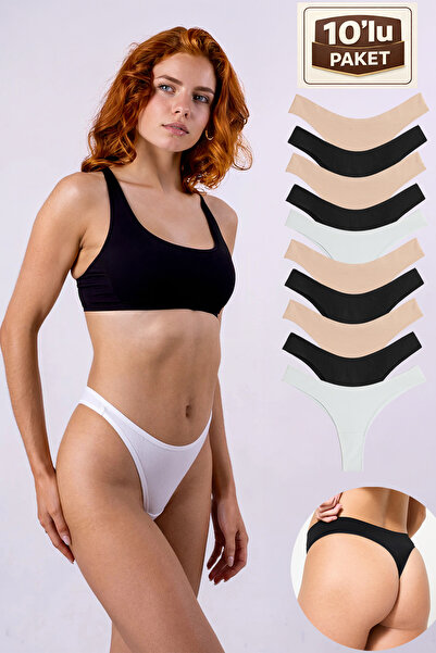 Yohannes Club Γυναικεία, βαμβακερά βασικά στρινγκ εσώρουχα, συσκευασία 10 τεμ...