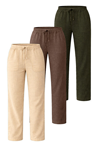Kozik Γυναικεία λινά παντελόνια 3 τεμαχίων σε πακέτο, από ελαφρύ ύφασμα, για ...