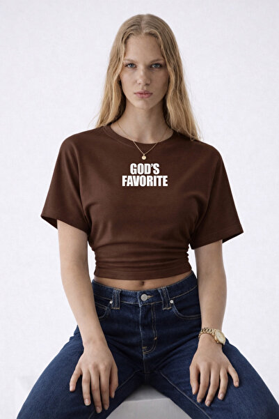 COMBİNE MİCHAİL Γυναικεία μπλούζα με στάμπα σε καφέ χρώμα, το αγαπημένο της Θεού