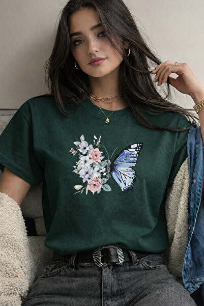 By Layina ΓΥΝΑΙΚΕΙΟ T-SHIRT OVERSIZE ΜΕ ΣΤΑΜΠΑ ΠΕΤΑΛΟΥΔΑΣ ΚΑΙ ΛΟΥΛΟΥΔΙΩΝ
