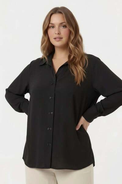 RMG Double Button Plus Size Shirt Black