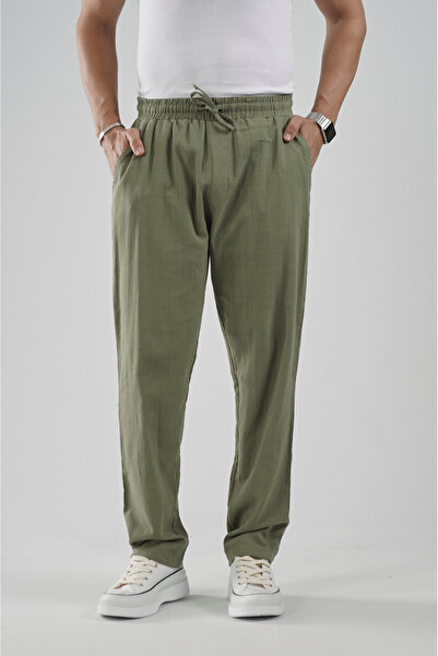 Butik Trend Biz Regular Fit Cotton Linen Elasticated Trousers