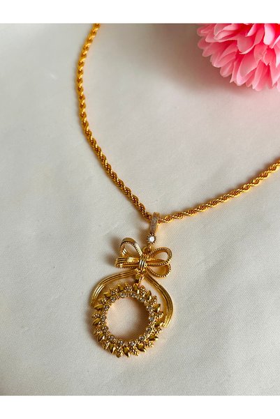 Roya Happiness Çeyrek Altın Takmalık Kolye Çerçeveli Kurdele Kolye Altın Renk Kaplama Sevgiliye Özel Hediye Kutulu