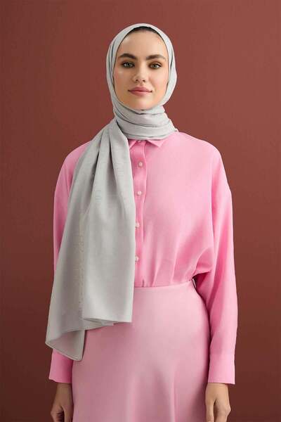 Imannoor Cotton Silk Shawl - Chain Pattern - Gray