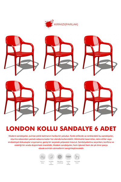 Daim Plastik LONDON KOLLU LÜX CAFE & RESTAURANT SANDALYESİ 6 LI