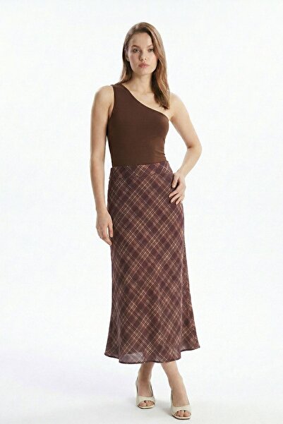 Rays Φούστα με καρό σχέδιο σε χρώμα δαμασκηνί, με ελαστική μέση 3507-1