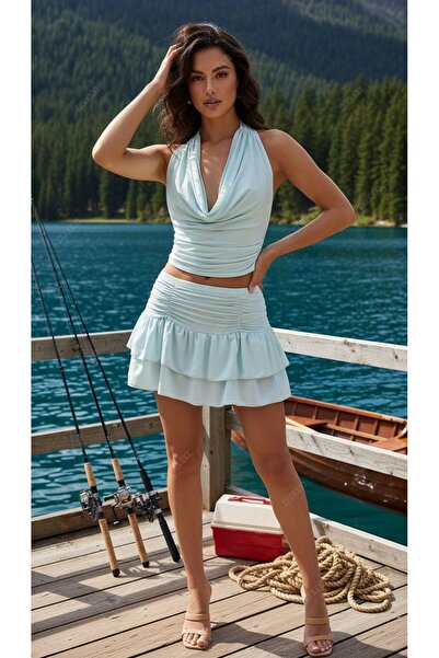 Qvien Secret Καλοκαιρινό φόρεμα παραλίας Crop μπλούζα με στρώσεις Μίνι φούστα...