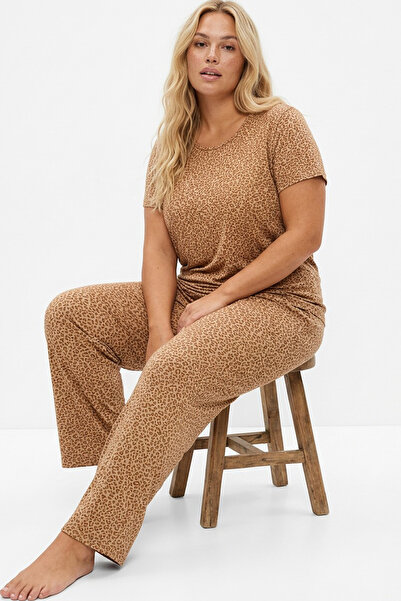 Siyah İnci Σετ πιτζάμες με σχέδιο λεοπάρ βιζόν, μεγάλο μέγεθος, πλεκτό, 7614