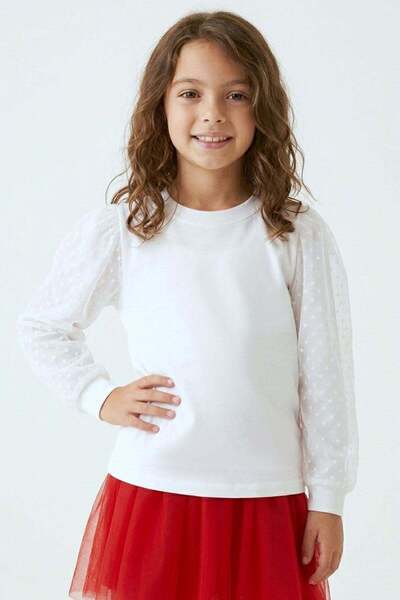 Breeze Κοριτσίστικο μακρυμάνικο μπλουζάκι με λεπτομέρεια από τούλι στα μανίκι...