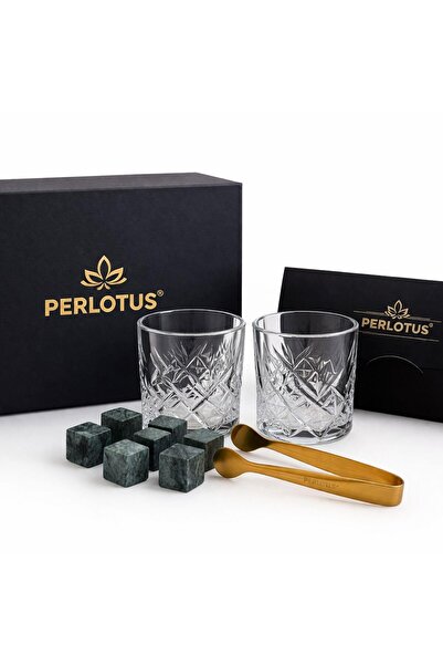 PERLOTUS Izmir Series Whiskey Glass Set of 2 Crystal Glasses with Cooling Stone, Torch and Magnet, Gift Boxed