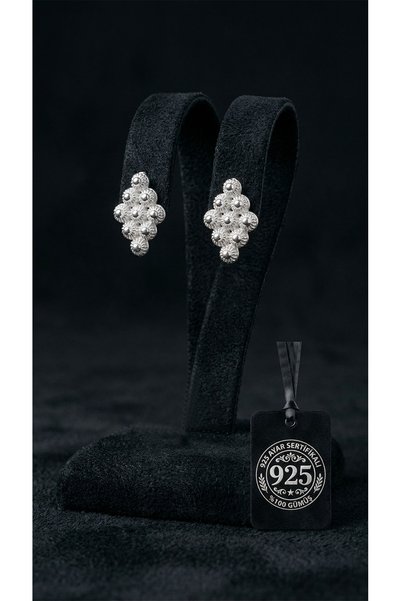 Roza Silver 925 Ayar Geleneksel Telkari El İşçiliği Midyat Bereket Serisi Karo Çivili Gümüş Küpe