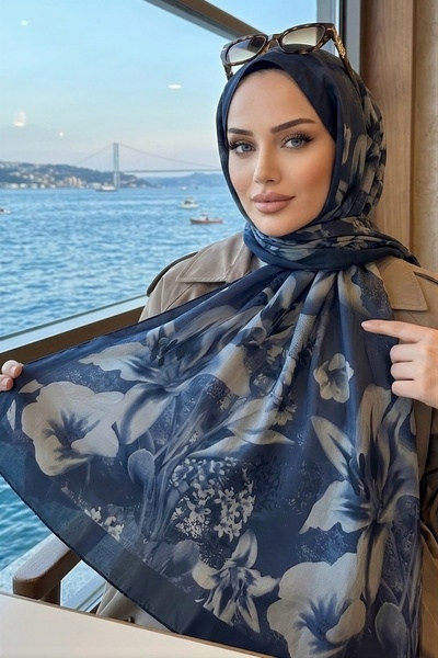 İmajButik شال كراش منقوش باللون الأزرق الداكن من إيشيبهان