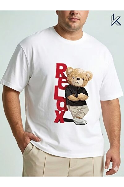 JENOLAN Tricou oversize cu imprimeu Relax Bear pentru bărbați, mărime mare, c...