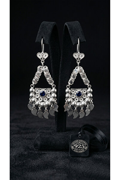 Roza Silver 925 Ayar Gümüş Geleneksel Telkari Safir Taşlı Pullu Salkım Şahmer...