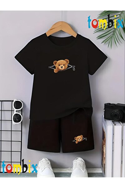 tombix Fermuar Ayi Printed T-Shirt Shorts Summer Children's Set