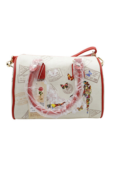 Bobo Γυναικεία τσάντα χειρός/ώμου από δέρμα με υφασμάτινο υλικό, με στάμπα πε...