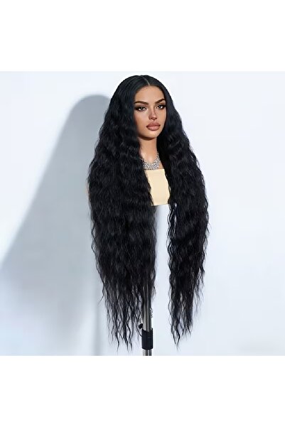 animis beauty Perucă neagră, lungă, crețată, fără breton, din fibră sintetică...