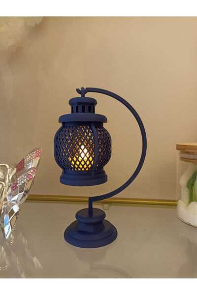 smilechild 19CM Led Aydınlatmalı Dekoratif Fener Mumluk Dekorasyon lacivert P...