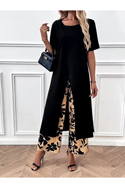 modi Patterned Women's Stylish Combination Short-Sleeved Front-Cross Detailed...