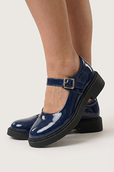 GRADA Μπλε ναυτικό λουστρίνι Γνήσιο δέρμα Γυναικεία παπούτσια Mary Jane με λο...