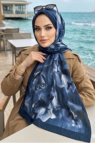 İmajButik Navy Blue İpekhan Patterned Shawl