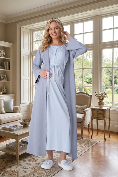 Lohusa Homewear طقم ملابس نوم نسائية للحوامل باللون الأزرق من New Season، ياق...