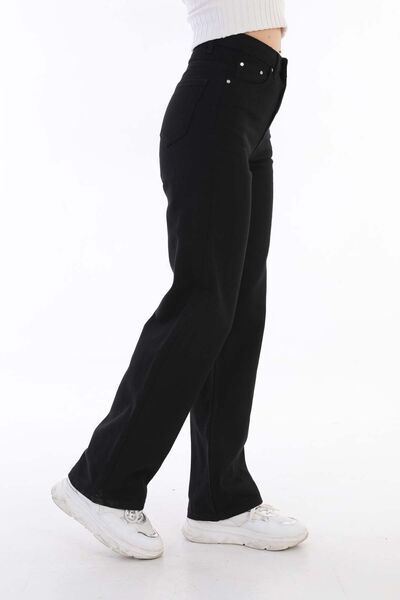 ByCukurovaFrango By-8053 Women's Black High Waist Wide Leg Palazzo Jeans Boyf...