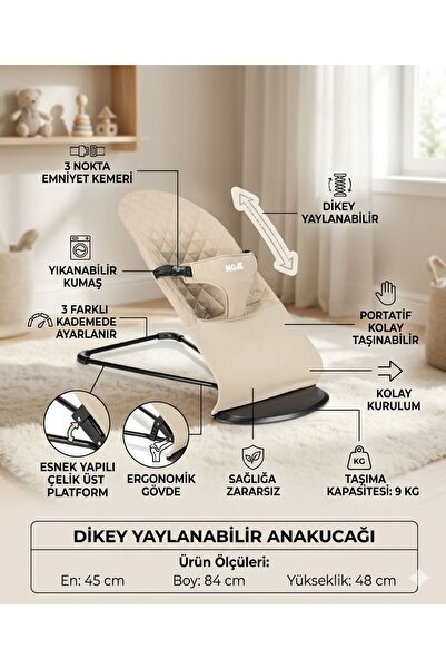 ÖYKÜ BEBEK DUNYASI Dikey Yaylanabilir Anakucağı Katlanır Kolay Taşınabilir